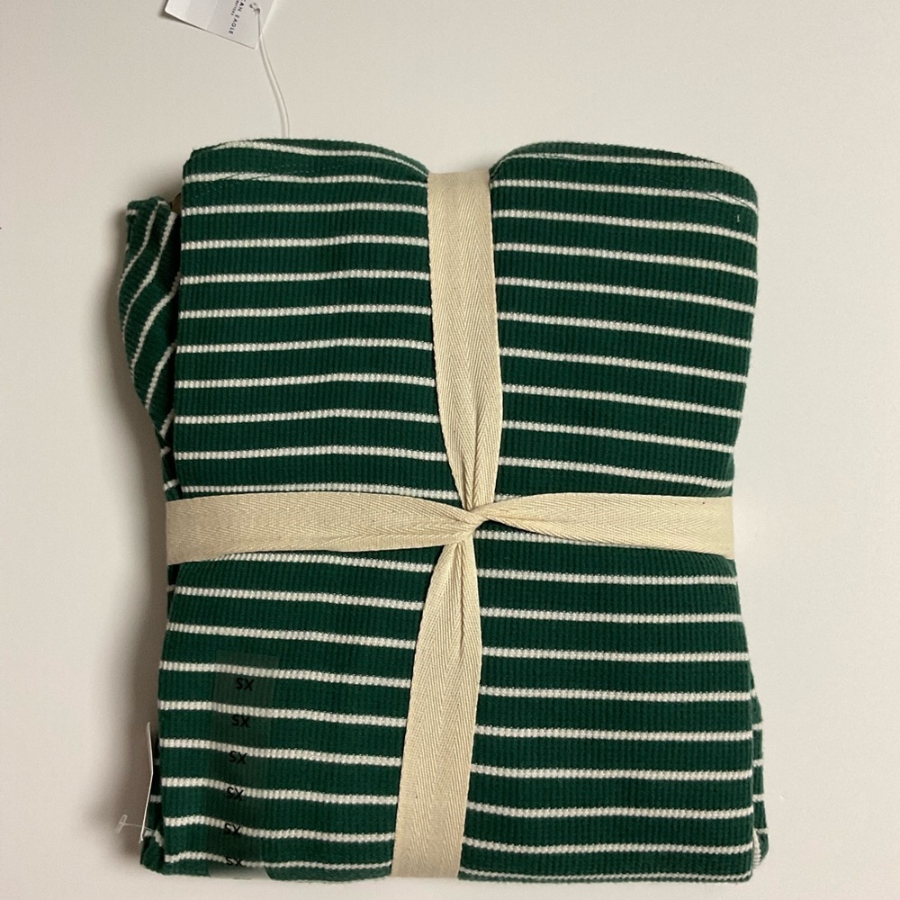 American Eagle Outfitters Green and White Striped Waffle PJ Set Size XS - Picture 2 of 3